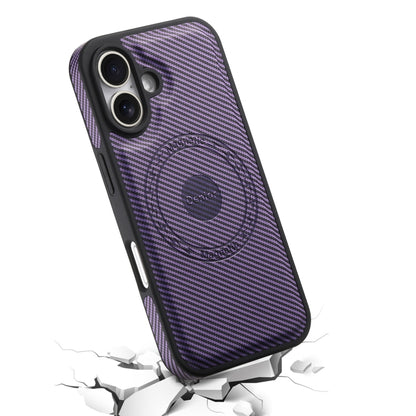 For iPhone 16 Denior Carbon Fiber Texture Leather MagSafe Phone Case(Purple) - iPhone 16 Cases by Denior | Online Shopping South Africa | PMC Jewellery | Buy Now Pay Later Mobicred