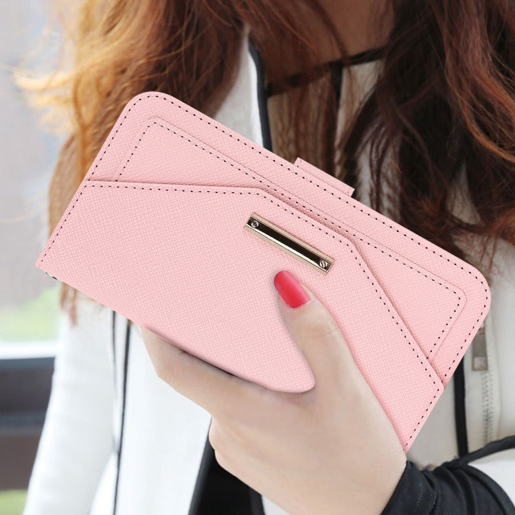 For iPhone 16 Plus Cross Texture Crossbody Lanyard Leather Phone Case(Pink) - iPhone 16 Plus Cases by PMC Jewellery | Online Shopping South Africa | PMC Jewellery | Buy Now Pay Later Mobicred