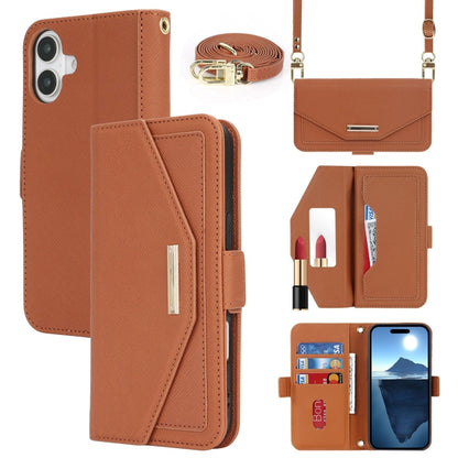 For iPhone 16 Cross Texture Crossbody Lanyard Leather Phone Case(Brown) - iPhone 16 Cases by PMC Jewellery | Online Shopping South Africa | PMC Jewellery | Buy Now Pay Later Mobicred