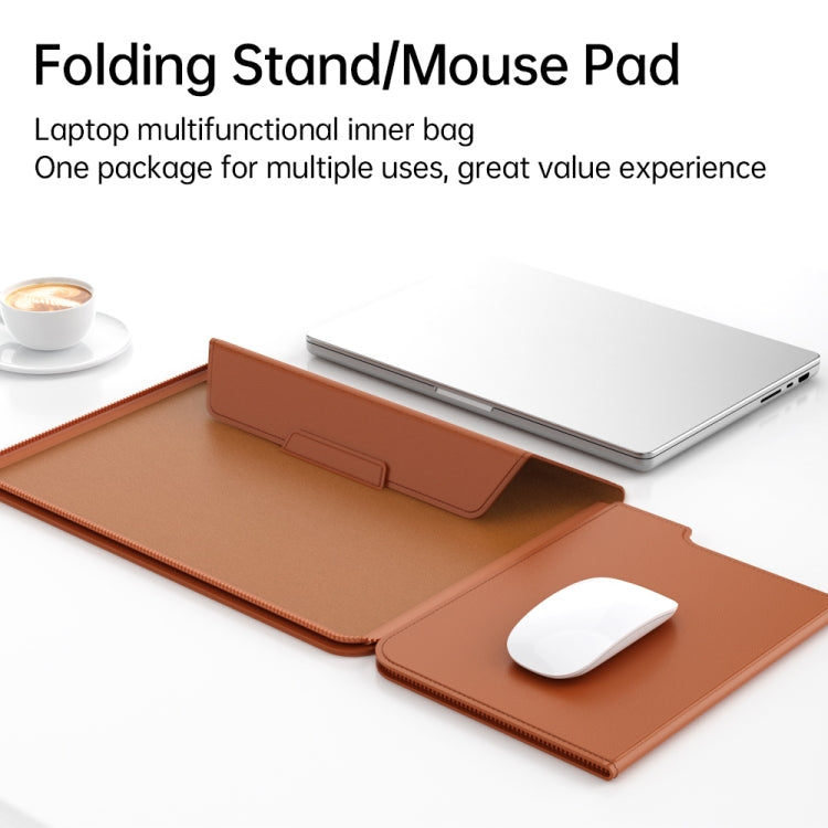 Multifunctional Laptop PU Magnetic Stand Split Liner Bag with Mouse Pad Function, Size:15 inch(Brown) - 15 inch by PMC Jewellery | Online Shopping South Africa | PMC Jewellery | Buy Now Pay Later Mobicred