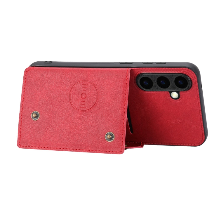 For Samsung Galaxy S25 5G Double Buckle Card Slots Magnetic Phone Case(Red) - Galaxy S25 5G Cases by PMC Jewellery | Online Shopping South Africa | PMC Jewellery | Buy Now Pay Later Mobicred