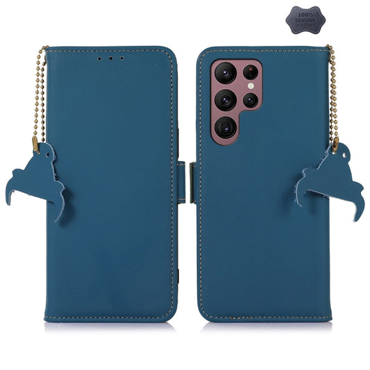 For Samsung Galaxy S25 Ultra Genuine Leather Magnetic RFID Leather Phone Case(Blue) - Galaxy S25 Ultra 5G Cases by PMC Jewellery | Online Shopping South Africa | PMC Jewellery | Buy Now Pay Later Mobicred