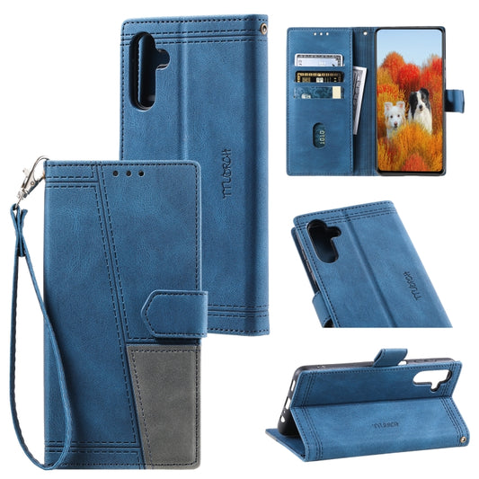 For Samsung Galaxy S25 5G TTUDRCH Embossed Line Splicing Leather Phone Case(Blue) - Galaxy S25 5G Cases by PMC Jewellery | Online Shopping South Africa | PMC Jewellery | Buy Now Pay Later Mobicred