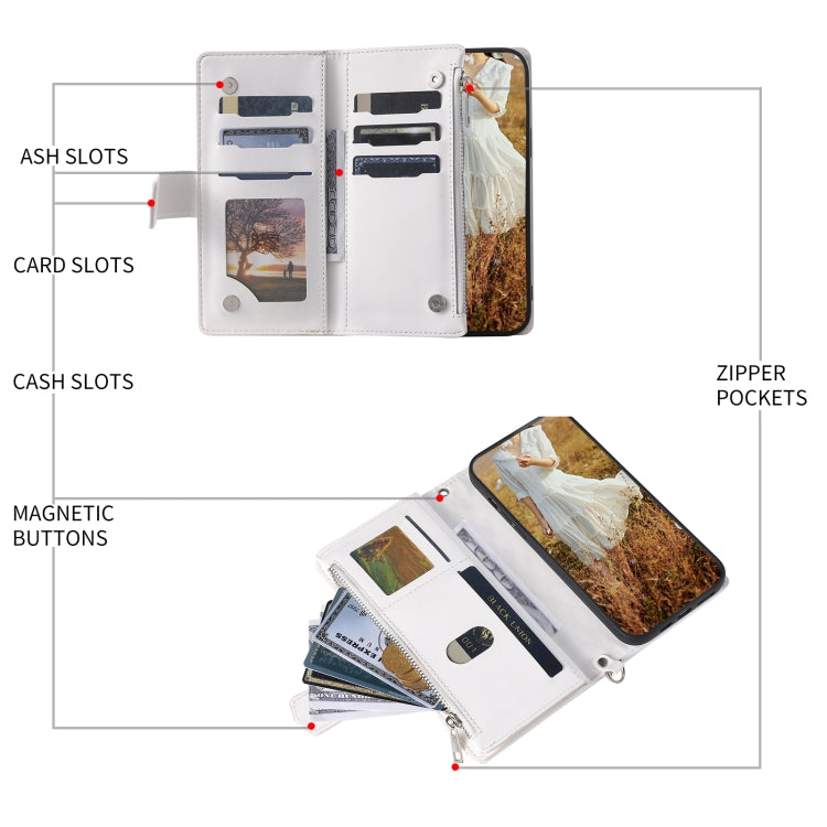 For Samsung Galaxy S25 5G Grid Texture Zipper Leather Phone Case with Lanyard(White) - Galaxy S25 5G Cases by PMC Jewellery | Online Shopping South Africa | PMC Jewellery | Buy Now Pay Later Mobicred
