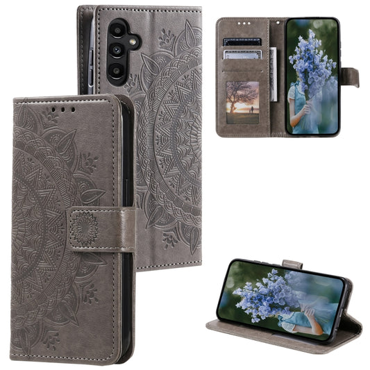 For Samsung Galaxy S25 5G Totem Flower Embossed Leather Phone Case(Grey) - Galaxy S25 5G Cases by PMC Jewellery | Online Shopping South Africa | PMC Jewellery | Buy Now Pay Later Mobicred