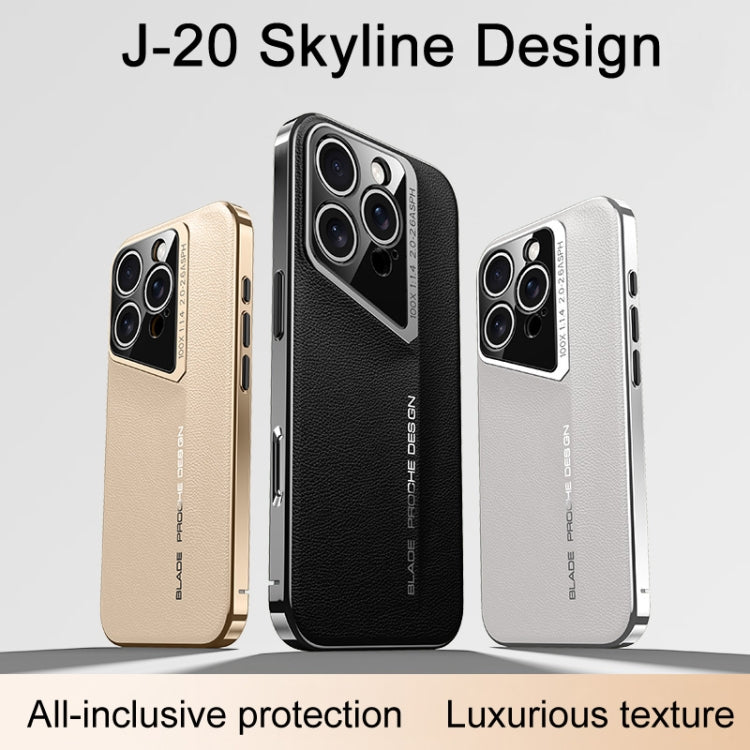 For iPhone 16 J-20 Leather Skyline Design Full Coverage Phone Case(White) - iPhone 16 Cases by PMC Jewellery | Online Shopping South Africa | PMC Jewellery | Buy Now Pay Later Mobicred