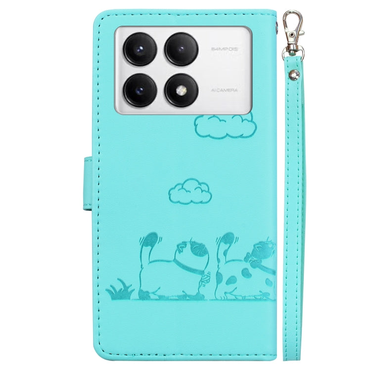 For Redmi K70 / K70 Pro Cute Cats RFID Leather Phone Case(Green) - free shipping - PMC Jewellery - Order now!