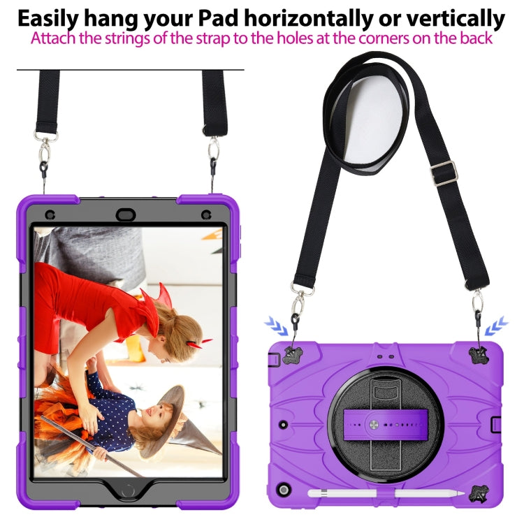 For iPad 10.2 2021 / 2020 / 2019 Bat Hand Grip Turntable Stand Tablet Case(Purple Black) - iPad 10.2 Cases by PMC Jewellery | Online Shopping South Africa | PMC Jewellery | Buy Now Pay Later Mobicred