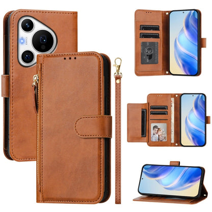 For Huawei Pura 70 Pro / Pura 70 Pro+ Multi-Card Slots Zipper Wallet Leather Phone Case(Brown) - Huawei Cases by PMC Jewellery | Online Shopping South Africa | PMC Jewellery | Buy Now Pay Later Mobicred