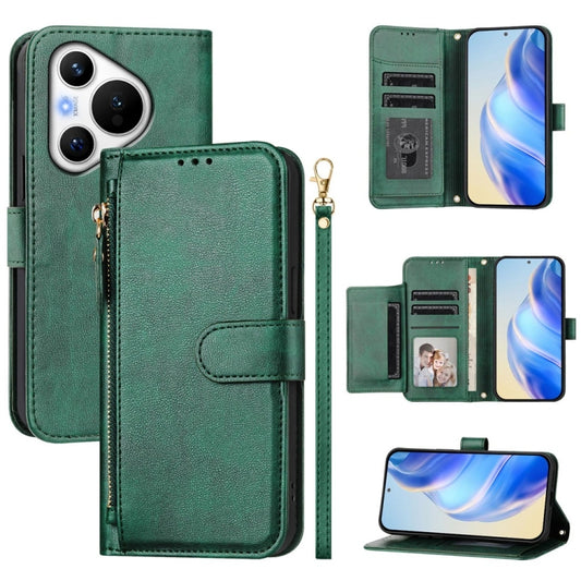 For Huawei Pura 70 Multi-Card Slots Zipper Wallet Leather Phone Case(Green) - Huawei Cases by PMC Jewellery | Online Shopping South Africa | PMC Jewellery | Buy Now Pay Later Mobicred