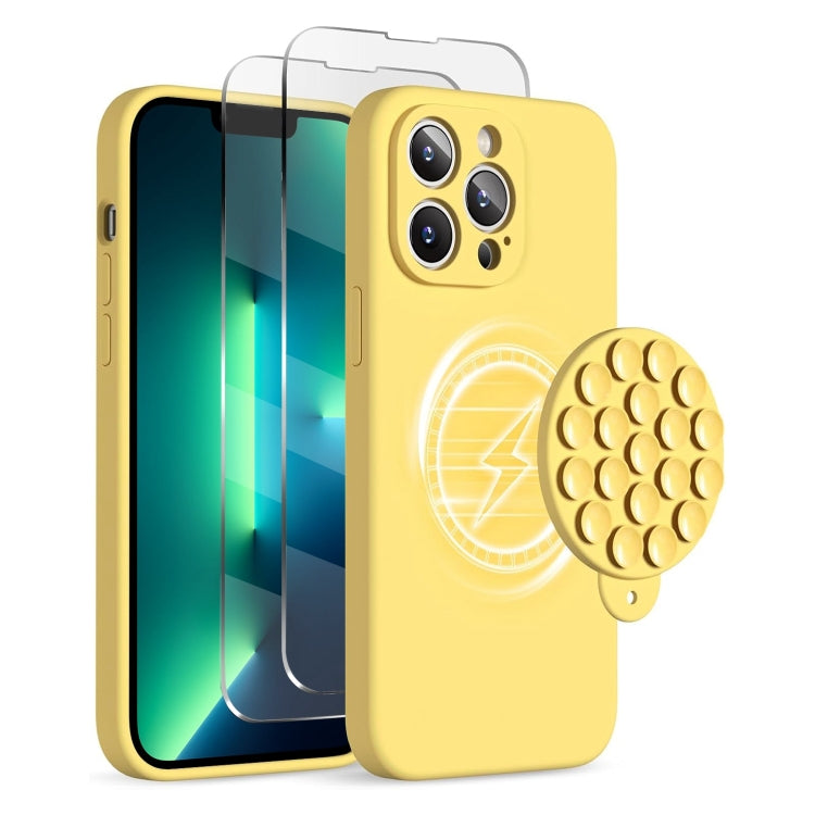 For iPhone 13 Pro Max Silicone Suction Cup MagSafe Phone Case with Screen Film(Yellow) - free shipping - PMc TechLife - Order now!