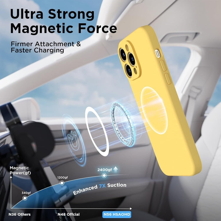 For iPhone 13 Pro Max Silicone Suction Cup MagSafe Phone Case with Screen Film(Yellow) - free shipping - PMc TechLife - Order now!