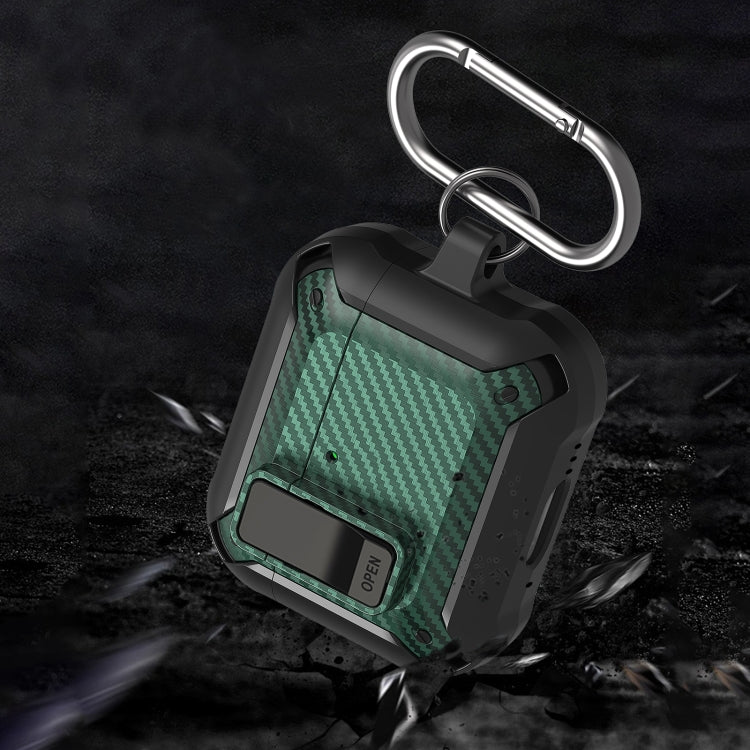 For AirPods 4 Bumblebee Carbon Fiber Shockproof Protective Case with Switch(Red) - For AirPods 4 by PMC Jewellery | Online Shopping South Africa | PMC Jewellery | Buy Now Pay Later Mobicred