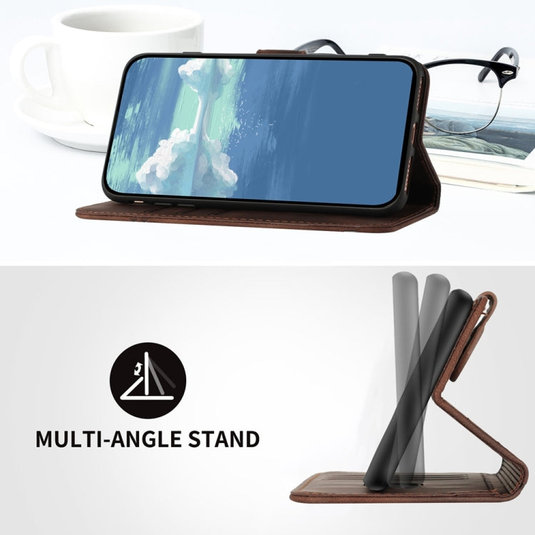 For Samsung Galaxy S25+ 5G Line Pattern Skin Feel Leather Phone Case(Coffee) - Galaxy S25+ 5G Cases by PMC Jewellery | Online Shopping South Africa | PMC Jewellery | Buy Now Pay Later Mobicred