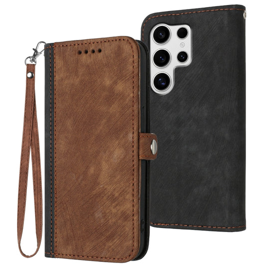 For Samsung Galaxy S25 Ultra 5G Side Buckle Double Fold Hand Strap Leather Phone Case(Brown) - Galaxy S25 Ultra 5G Cases by PMC Jewellery | Online Shopping South Africa | PMC Jewellery | Buy Now Pay Later Mobicred