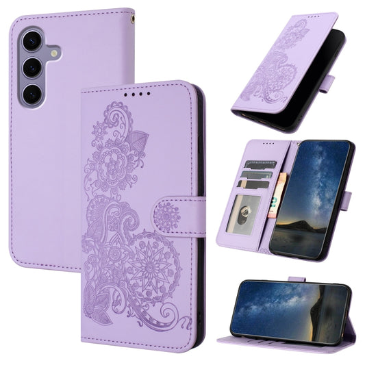 For Samsung Galaxy S25 5G Datura Flower Embossed Flip Leather Phone Case(Purple) - Galaxy S25 5G Cases by PMC Jewellery | Online Shopping South Africa | PMC Jewellery | Buy Now Pay Later Mobicred