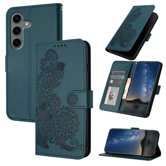 For Samsung Galaxy S25+ 5G Datura Flower Embossed Flip Leather Phone Case(Dark Green) - Galaxy S25+ 5G Cases by PMC Jewellery | Online Shopping South Africa | PMC Jewellery | Buy Now Pay Later Mobicred