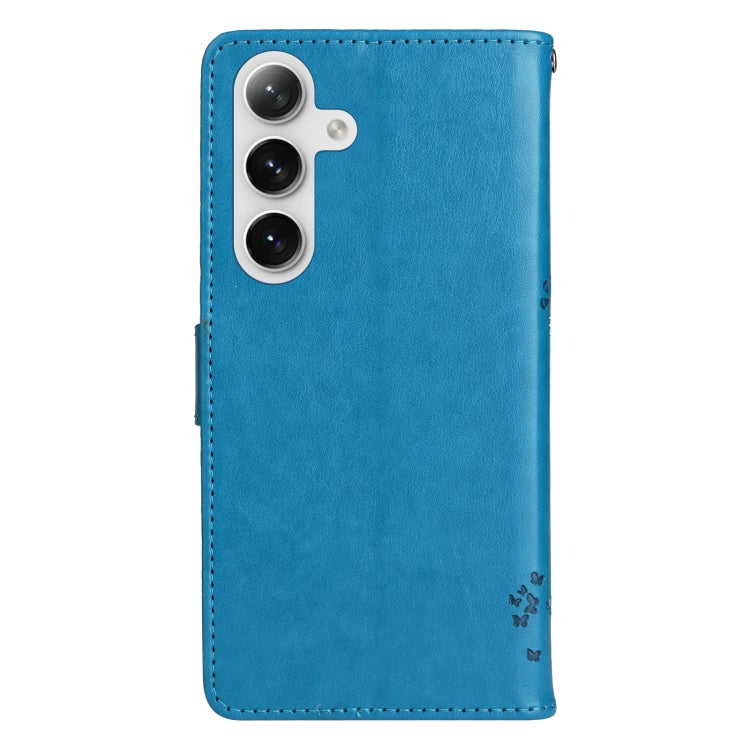 For Samsung Galaxy S25+ / S24+ 5G Tree & Cat Embossed Pattern Flip Leather Phone Case(Blue) - free shipping - PMC Jewellery - Order now!