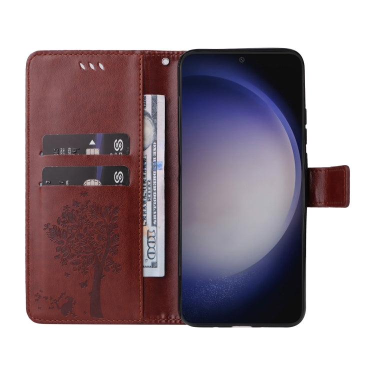 For Samsung Galaxy S25+ / S24+ 5G Tree & Cat Embossed Pattern Flip Leather Phone Case(Coffee) - Galaxy S25+ 5G Cases by PMC Jewellery | Online Shopping South Africa | PMC Jewellery | Buy Now Pay Later Mobicred