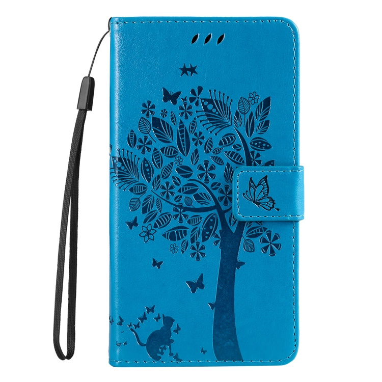 For Samsung Galaxy S25 Ultra 5G Tree & Cat Embossed Pattern Flip Leather Phone Case(Blue) - Galaxy S25 Ultra 5G Cases by PMC Jewellery | Online Shopping South Africa | PMC Jewellery | Buy Now Pay Later Mobicred