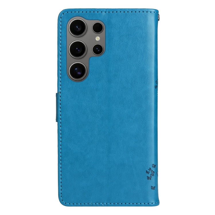 For Samsung Galaxy S25 Ultra 5G Tree & Cat Embossed Pattern Flip Leather Phone Case(Blue) - Galaxy S25 Ultra 5G Cases by PMC Jewellery | Online Shopping South Africa | PMC Jewellery | Buy Now Pay Later Mobicred