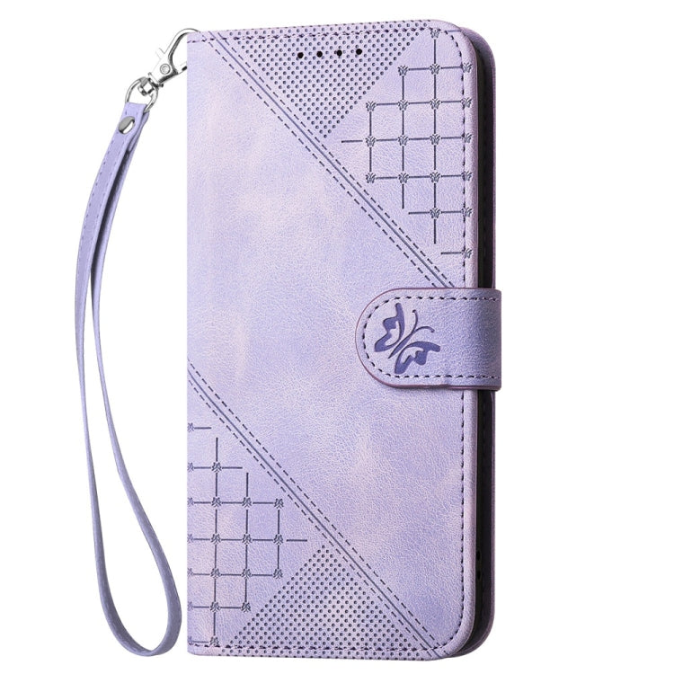 For Samsung Galaxy S25 Ultra 5G YX0080 Grid Butterfly Embossed Pattern Flip Leather Phone Case with Lanyard(Light Purple) - Galaxy S25 Ultra 5G Cases by PMC Jewellery | Online Shopping South Africa | PMC Jewellery | Buy Now Pay Later Mobicred