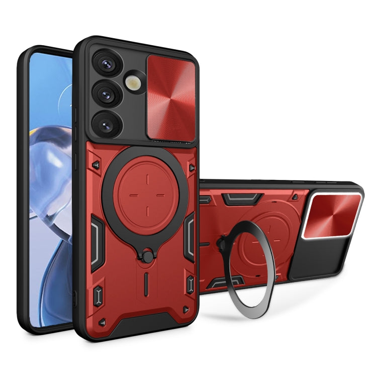 For Samsung Galaxy S25 5G CD Texture Sliding Camshield Magnetic Holder Phone Case(Red) - Galaxy S25 5G Cases by PMC Jewellery | Online Shopping South Africa | PMC Jewellery | Buy Now Pay Later Mobicred