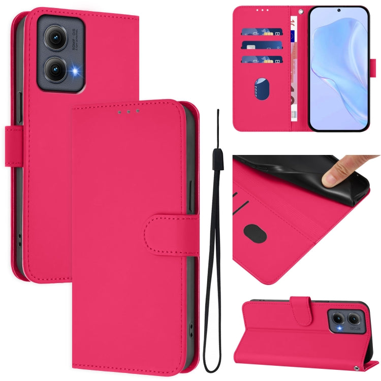 For Motorola Edge 5G 2024 Skin Feel Solid Color Leather Phone Case with Lanyard(Rose Red) - Motorola Cases by PMC Jewellery | Online Shopping South Africa | PMC Jewellery | Buy Now Pay Later Mobicred