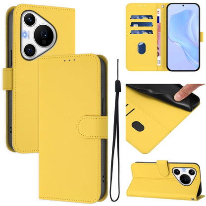 For Huawei Pura 70 Pro / 70 Pro+ Skin Feel Solid Color Leather Phone Case with Lanyard(Lemon Yellow) - Huawei Cases by PMC Jewellery | Online Shopping South Africa | PMC Jewellery | Buy Now Pay Later Mobicred