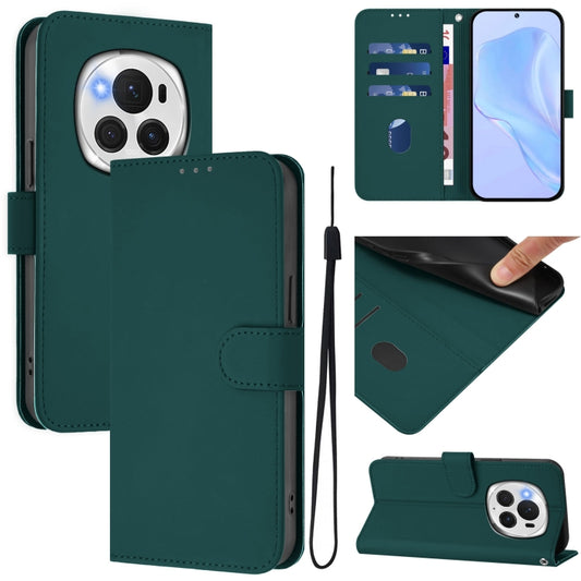 For Honor Magic6 Pro Skin Feel Solid Color Leather Phone Case with Lanyard(Dark Green) - Honor Cases by PMC Jewellery | Online Shopping South Africa | PMC Jewellery | Buy Now Pay Later Mobicred