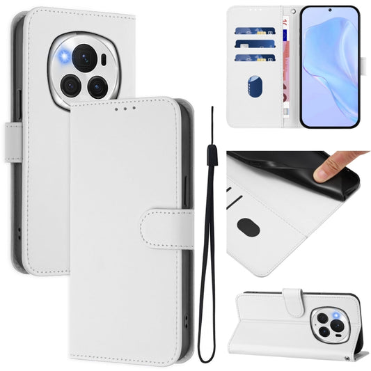 For Honor Magic6 Pro Skin Feel Solid Color Leather Phone Case with Lanyard(White) - Honor Cases by PMC Jewellery | Online Shopping South Africa | PMC Jewellery | Buy Now Pay Later Mobicred