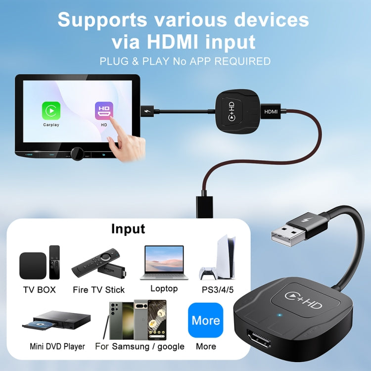 USB and HDMI Wired to Wireless CarPlay Auto Adapter, Specification:Square(Black) - free shipping - PMC Jewellery - Order now!
