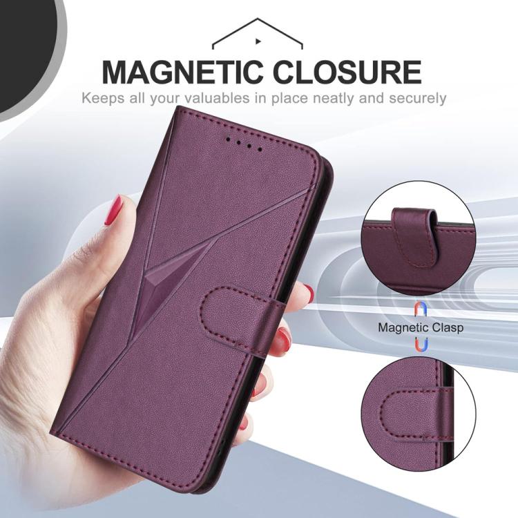 For iPhone 17 Pro Triangle Pattern Buckle Clasp Leather Phone Case(Dark Purple) - free shipping - PMc TechLife - Order now!