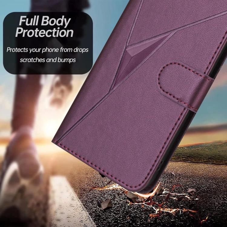 For iPhone 17 Pro Triangle Pattern Buckle Clasp Leather Phone Case(Dark Purple) - free shipping - PMc TechLife - Order now!