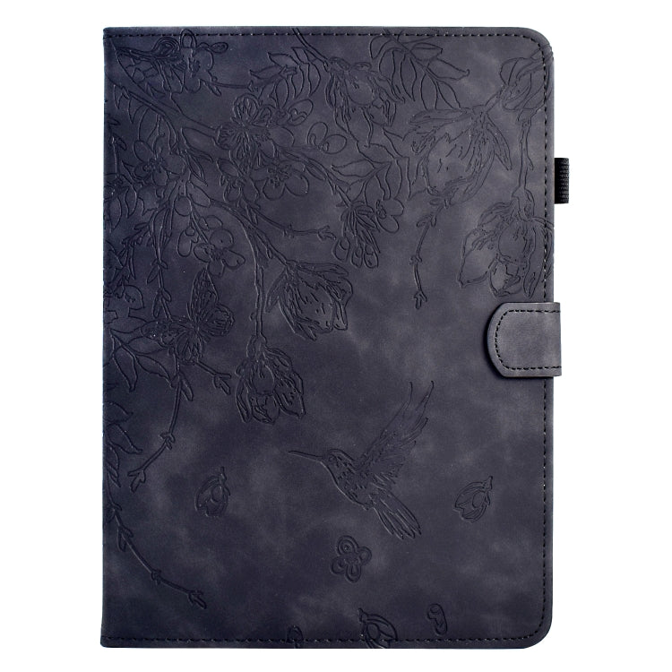 For Samsung Galaxy Tab S9 Flowers and Bird Embossed Smart Leather Tablet Case(Black) - Galaxy Tab S9 Cases by PMC Jewellery | Online Shopping South Africa | PMC Jewellery | Buy Now Pay Later Mobicred