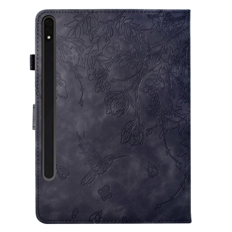 For Samsung Galaxy Tab S9 Flowers and Bird Embossed Smart Leather Tablet Case(Black) - Galaxy Tab S9 Cases by PMC Jewellery | Online Shopping South Africa | PMC Jewellery | Buy Now Pay Later Mobicred