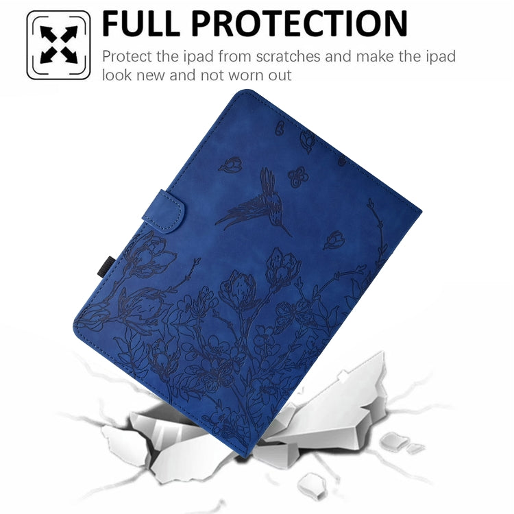 For Samsung Galaxy Tab S9 Flowers and Bird Embossed Smart Leather Tablet Case(Dark Blue) - Galaxy Tab S9 Cases by PMC Jewellery | Online Shopping South Africa | PMC Jewellery | Buy Now Pay Later Mobicred