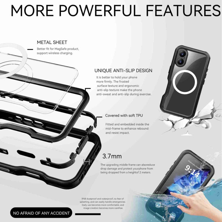 For iPhone 16 RedPepper IP68 Waterproof Triple-proof MagSafe Phone Case(Black) - free shipping - PMC Jewellery - Order now!