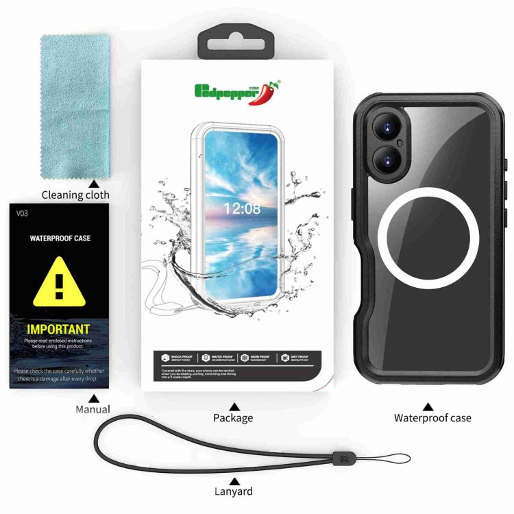 For iPhone 16 RedPepper IP68 Waterproof Triple-proof MagSafe Phone Case(Black) - free shipping - PMC Jewellery - Order now!