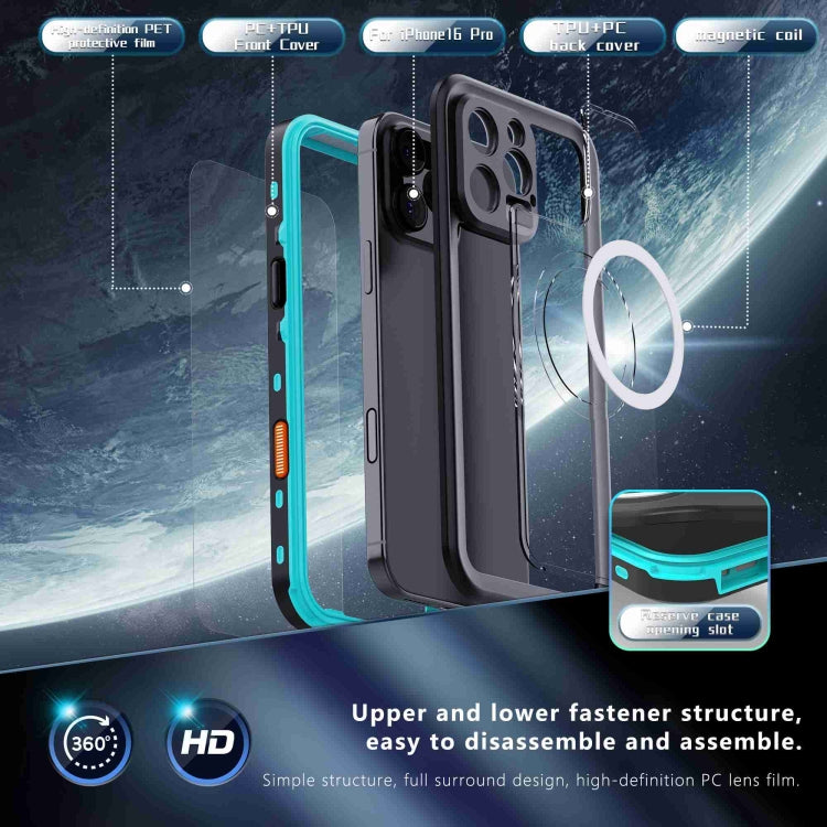 For iPhone 16 Pro RedPepper Transparent Dot IP68 Waterproof Triple-proof MagSafe Phone Case(Black Blue) - free shipping - PMC Jewellery - Order now!