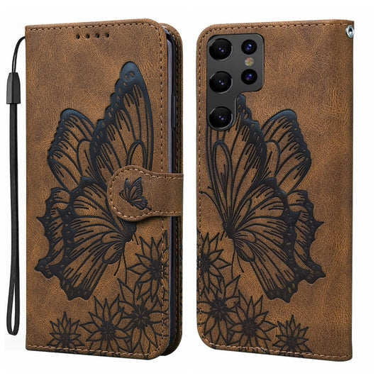 For Samsung Galaxy S25 Ultra 5G Retro Skin Feel Butterflies Embossing Horizontal Flip Leather Phone Case(Brown) - Galaxy S25 Ultra 5G Cases by PMC Jewellery | Online Shopping South Africa | PMC Jewellery | Buy Now Pay Later Mobicred