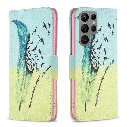 For Samsung Galaxy S25 Ultra 5G Colored Drawing Pattern Leather Phone Case(Feather) - Galaxy S25 Ultra 5G Cases by PMC Jewellery | Online Shopping South Africa | PMC Jewellery | Buy Now Pay Later Mobicred