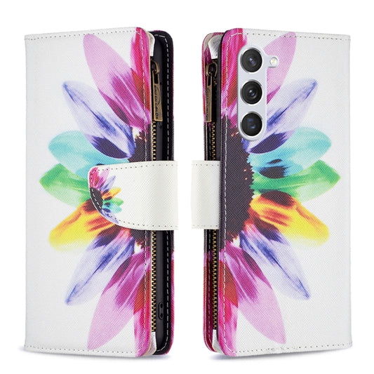 For Samsung Galaxy S25 5G Colored Drawing Pattern Zipper Leather Phone Case(Sun Flower) - Galaxy S25 5G Cases by PMC Jewellery | Online Shopping South Africa | PMC Jewellery | Buy Now Pay Later Mobicred