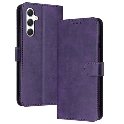 For Samsung Galaxy S25 / S24 5G Solid Calf Texture Flip Leather Phone Case(Purple) - Galaxy S25 5G Cases by PMC Jewellery | Online Shopping South Africa | PMC Jewellery | Buy Now Pay Later Mobicred