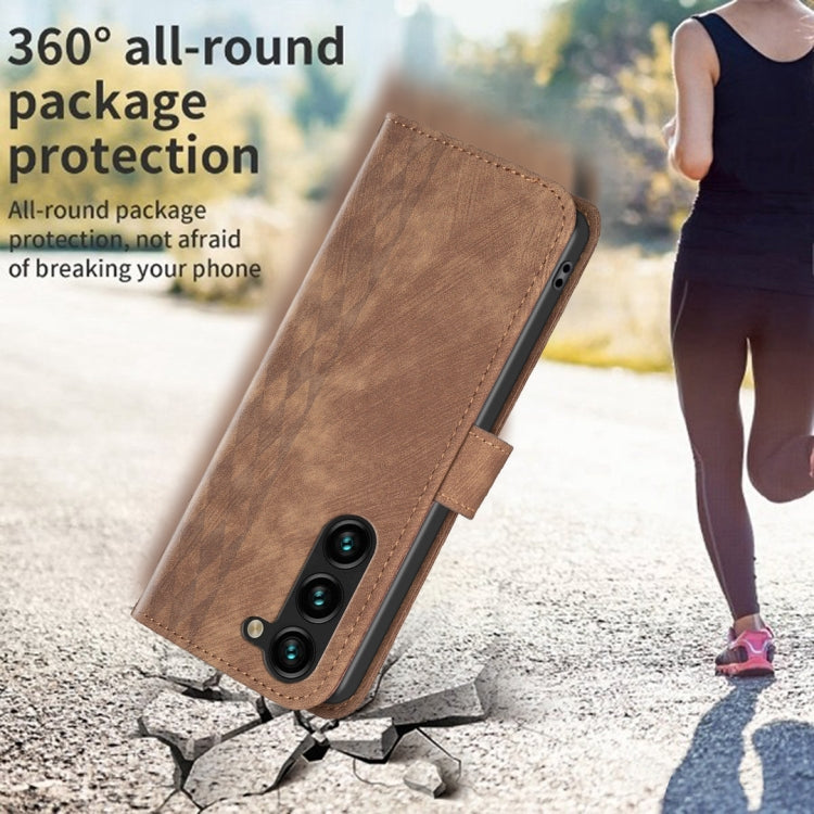 For Samsung Galaxy S25+ 5G Plaid Embossed Leather Phone Case(Brown) - Galaxy S25+ 5G Cases by PMC Jewellery | Online Shopping South Africa | PMC Jewellery | Buy Now Pay Later Mobicred