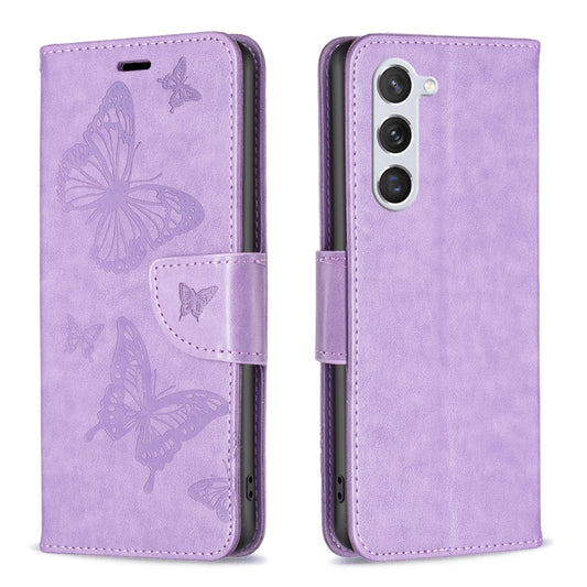 For Samsung Galaxy S25 5G Embossing Two Butterflies Pattern Leather Phone Case(Purple) - Galaxy S25 5G Cases by PMC Jewellery | Online Shopping South Africa | PMC Jewellery | Buy Now Pay Later Mobicred