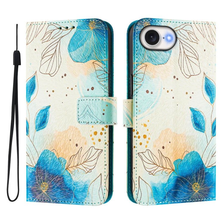 For iPhone 16e Art Colored Drawing Pattern Leather Phone Case(Flowering flowers) - iPhone 16e Cases by PMC TechLife | Online Shopping South Africa | PMC TechLife | Buy Now Pay Later Mobicred
