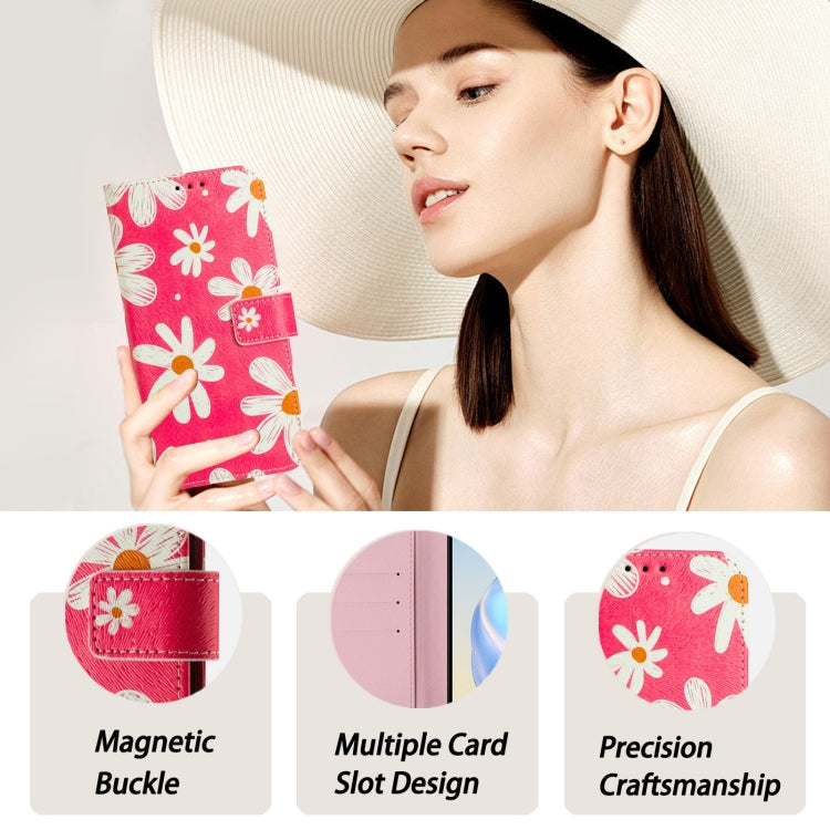 For iPhone 16e Art Colored Drawing Pattern Leather Phone Case(Pink daisy) - iPhone 16e Cases by PMC TechLife | Online Shopping South Africa | PMC TechLife | Buy Now Pay Later Mobicred