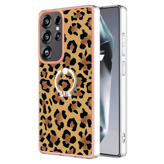 For Samsung Galaxy S25 Ultra 5G Electroplating Dual-side IMD Phone Case with Ring Holder(Leopard Print) - Galaxy S25 Ultra 5G Cases by PMC Jewellery | Online Shopping South Africa | PMC Jewellery | Buy Now Pay Later Mobicred