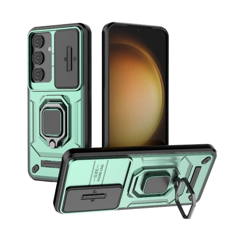 For Samsung Galaxy S25 5G Sliding Camshield TPU + PC Shockproof Phone Case with Holder(Green) - free shipping - PMC Jewellery - Order now!